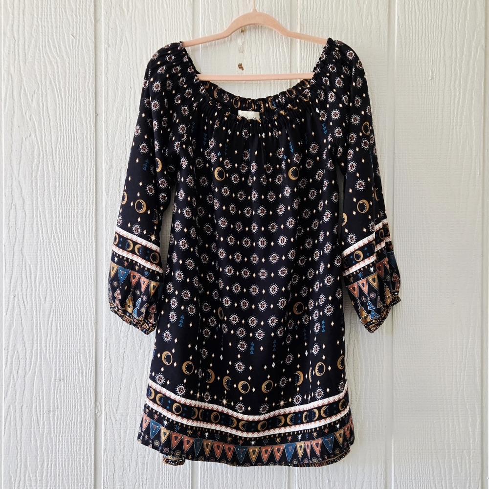 Anthro Cleobella Boho Western Celestial Off The Shoulder Peasant Dress Small